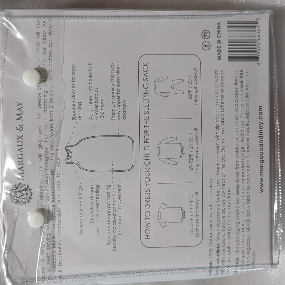 Margaux & May Soft Cotton Adjustable Baby Sleep Sack  One Size Fits 3-18 Months - Picture 2 of 13